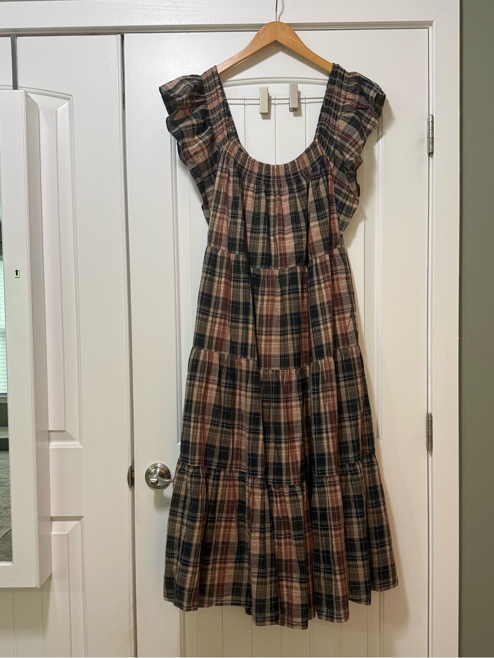 Madewell Flutter-Sleeve Tiered Midi Dress in Plaid XXL - Picture 6 of 12